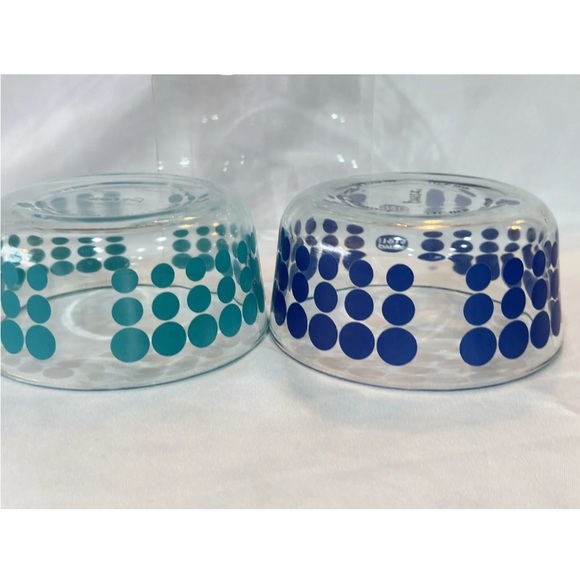 Set of Three Classic PYREX Clear Patterned Bowls - Turquoise & Navy RETRO BOHO - Picture 5 of 11